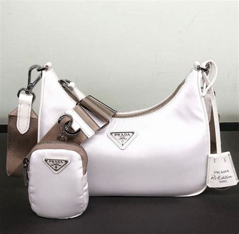 prada white purse with draw string|prada nylon white bag.